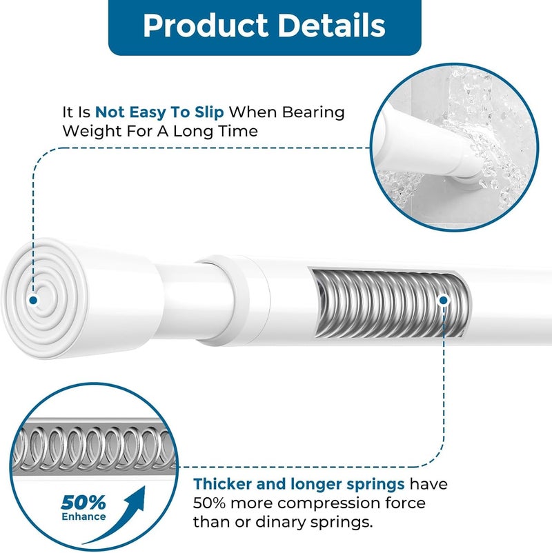 AIZESI 2pcs Spring Tension Rods Adjustable 26 to 39 inch Small Tension Curtain Rod No Drilling Expandable Spring Loaded Curtain Rod,Suitable for Doors and Windows 28 to 36 inch, White - Image 5